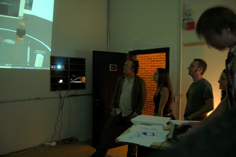 Feldstärke, Zeche Zollverein Essen — the Second Life vernissage projected for the audience